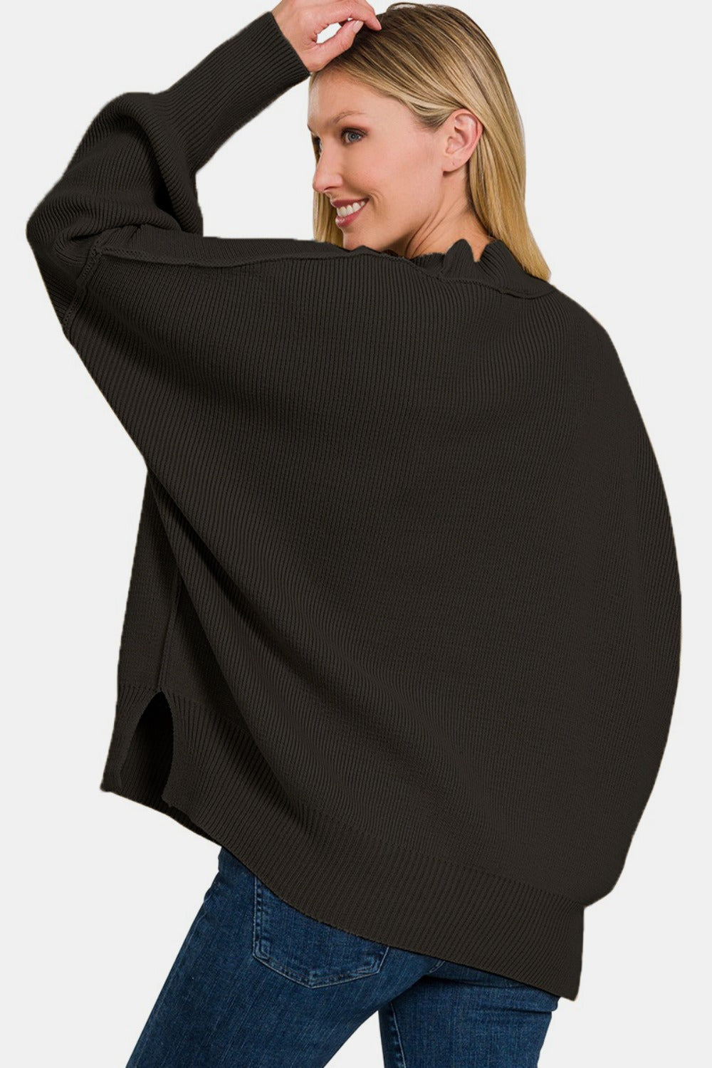 Zenana Black Side Slit Sweater