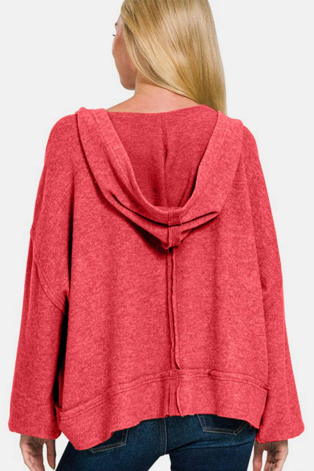 Zenana Red Brushed Hacci Hoodie Sweatshirt