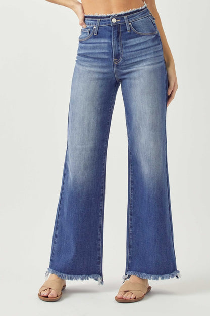 RISEN Raw Hem Wide Leg Jeans