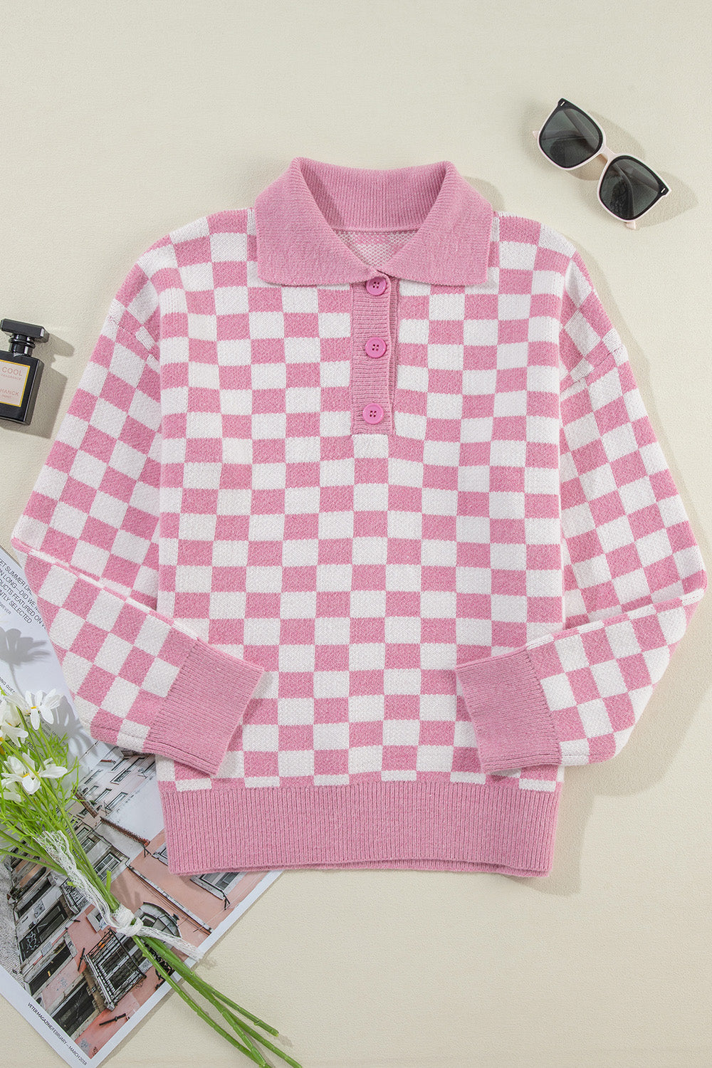 Pink Checkered Sweater