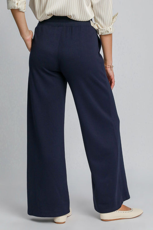 Umgee Drawstring Wide Leg Pants with Pockets - Midnight