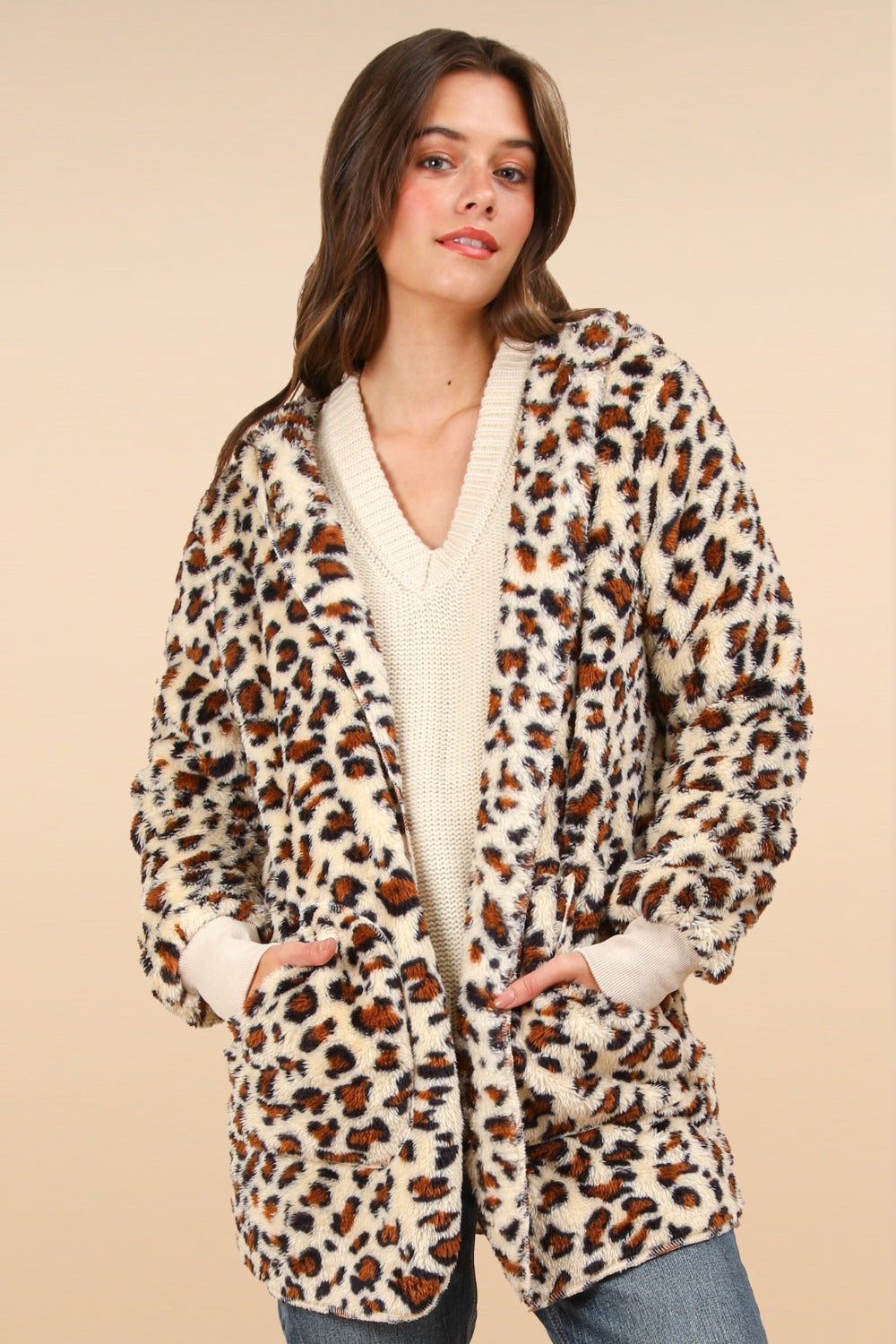 Fuzzy Leopard Jacket - Ivory