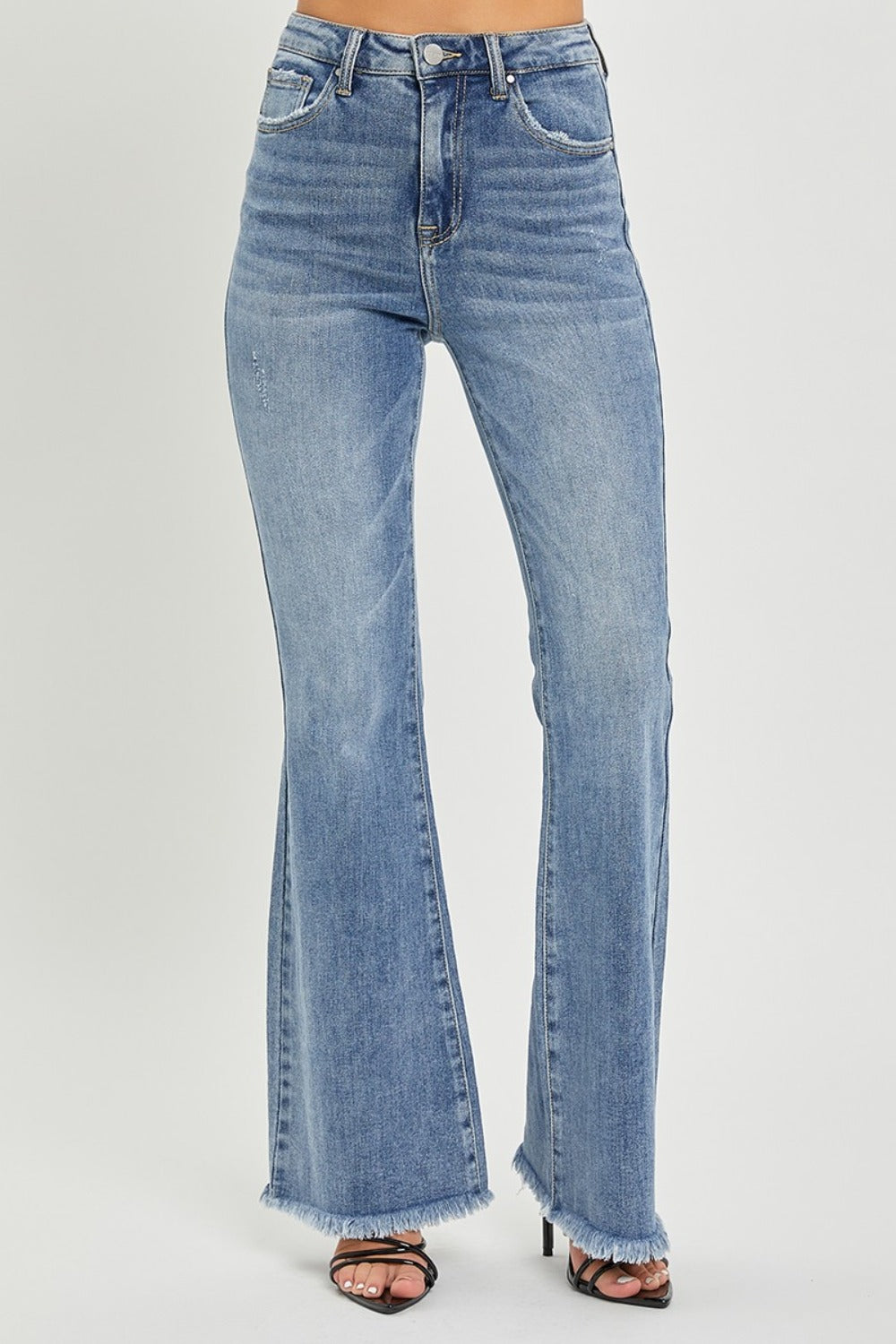 RISEN High Waist Raw Hem Flare Jeans - Medium