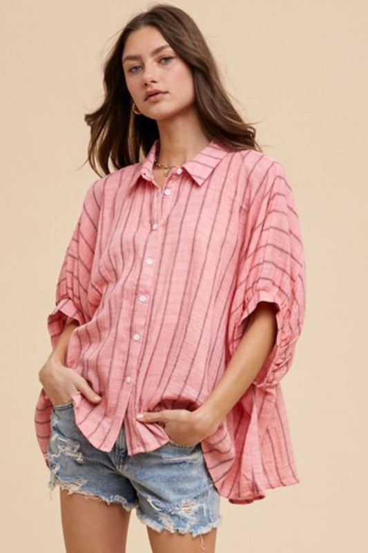 Summerset Stripes Top - Coral Pink