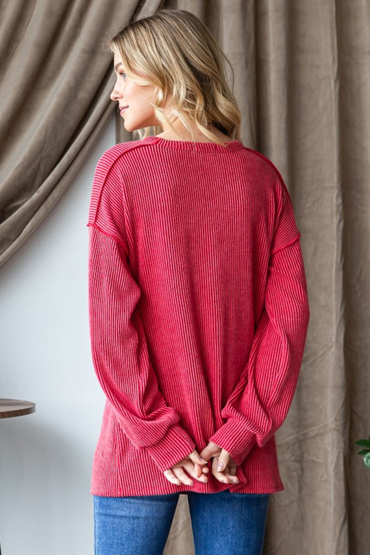 Be Merry Ribbed Top - Red