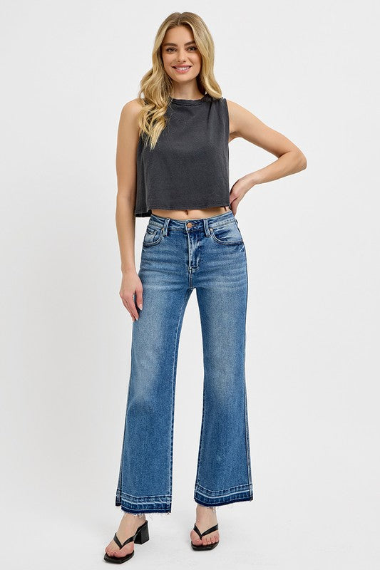 RISEN Raw Hem Ankle Bootcut Jeans - Medium Wash