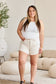 RFM Tummy Control High Waist Raw Hem Denim Shorts - Off White