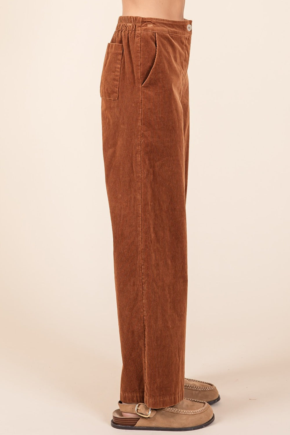 Mittoshop Corduroy Back Elastic Waist Pants - Camel