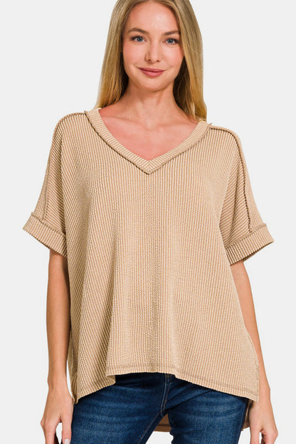 Zenana Light Mocha V-Neck Top