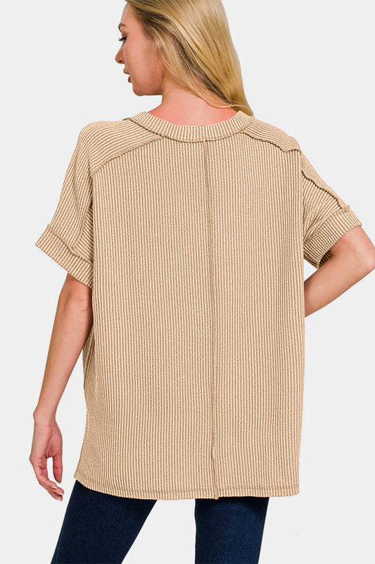 Zenana Light Mocha V-Neck Top