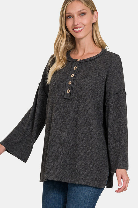 Zenana Oversized Black Ribbed Top