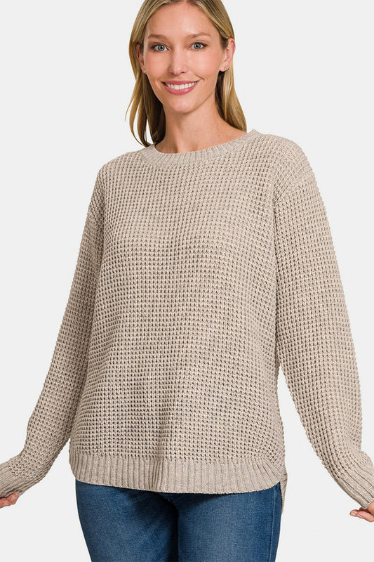 Zenana Waffle Sweater - Mocha