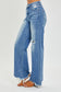 Risen Frayed Hem Wide Leg Jeans