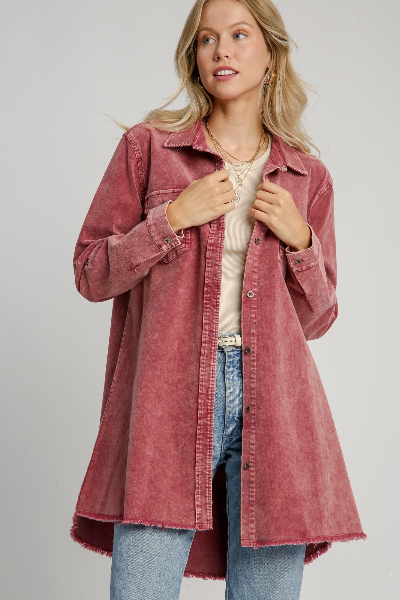 Umgee Raw Hem Denim Jacket - Wine