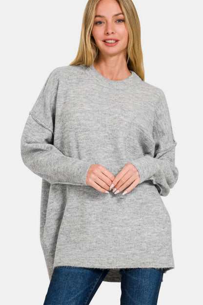 Zenana High-Low Grey Sweater