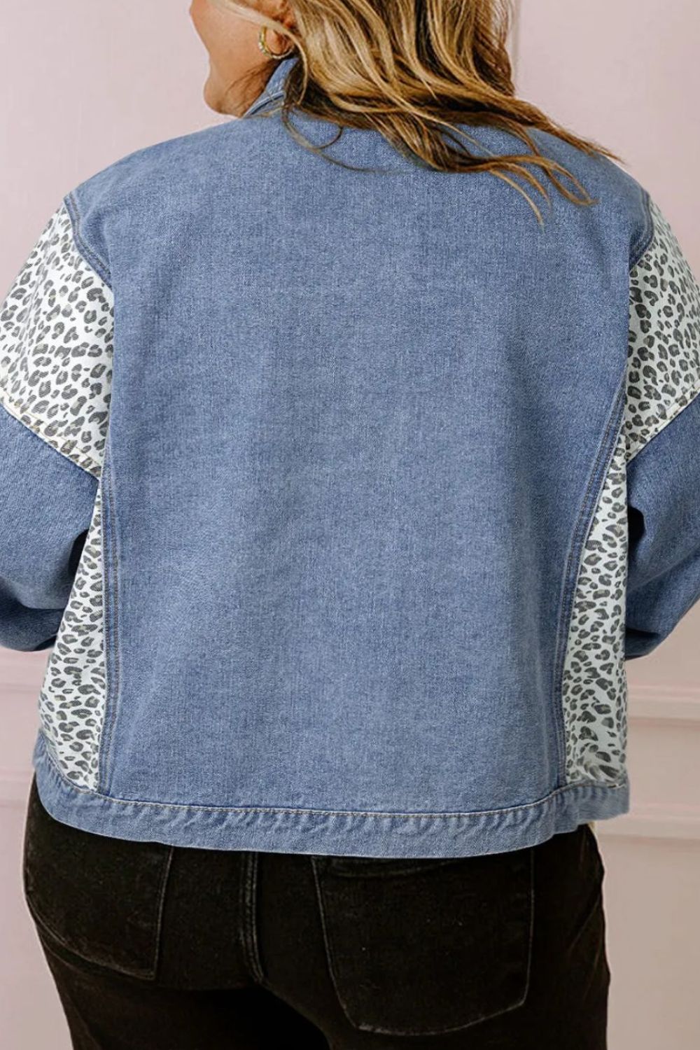 Plus Size Leopard Denim Jacket