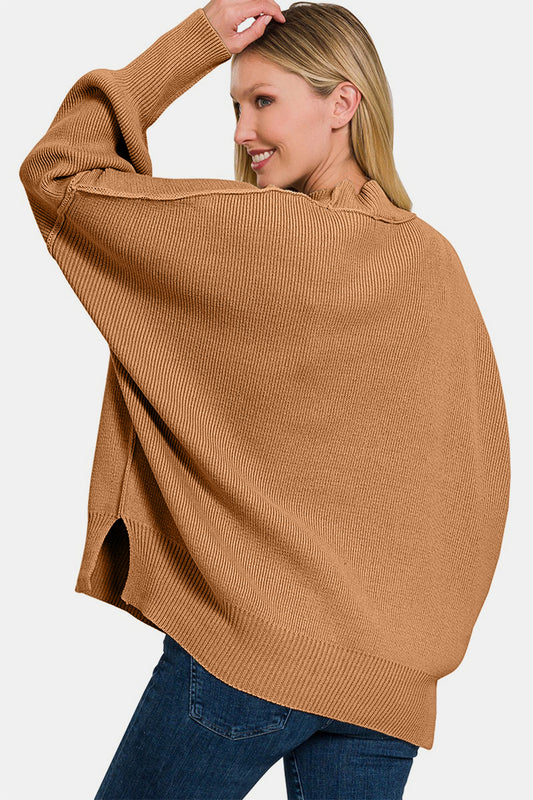 Zenana Camel Side Slit Sweater