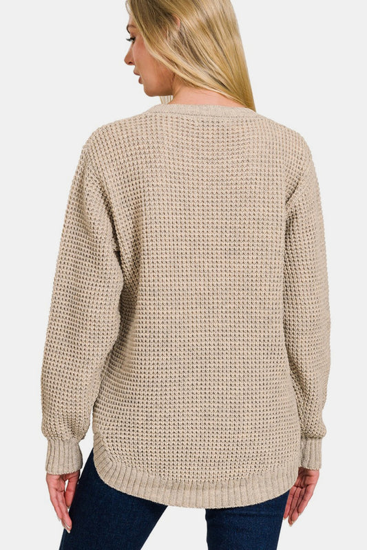 Zenana Waffle Sweater - Beige