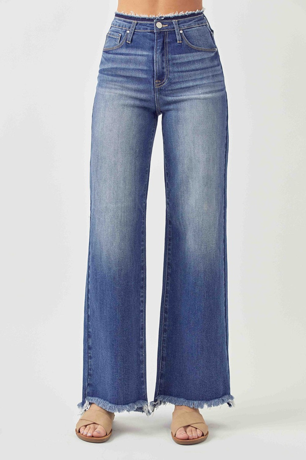 RISEN Raw Hem Wide Leg Jeans