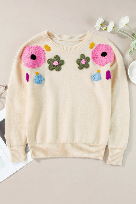 Plus Size Crochet Flower Sweater