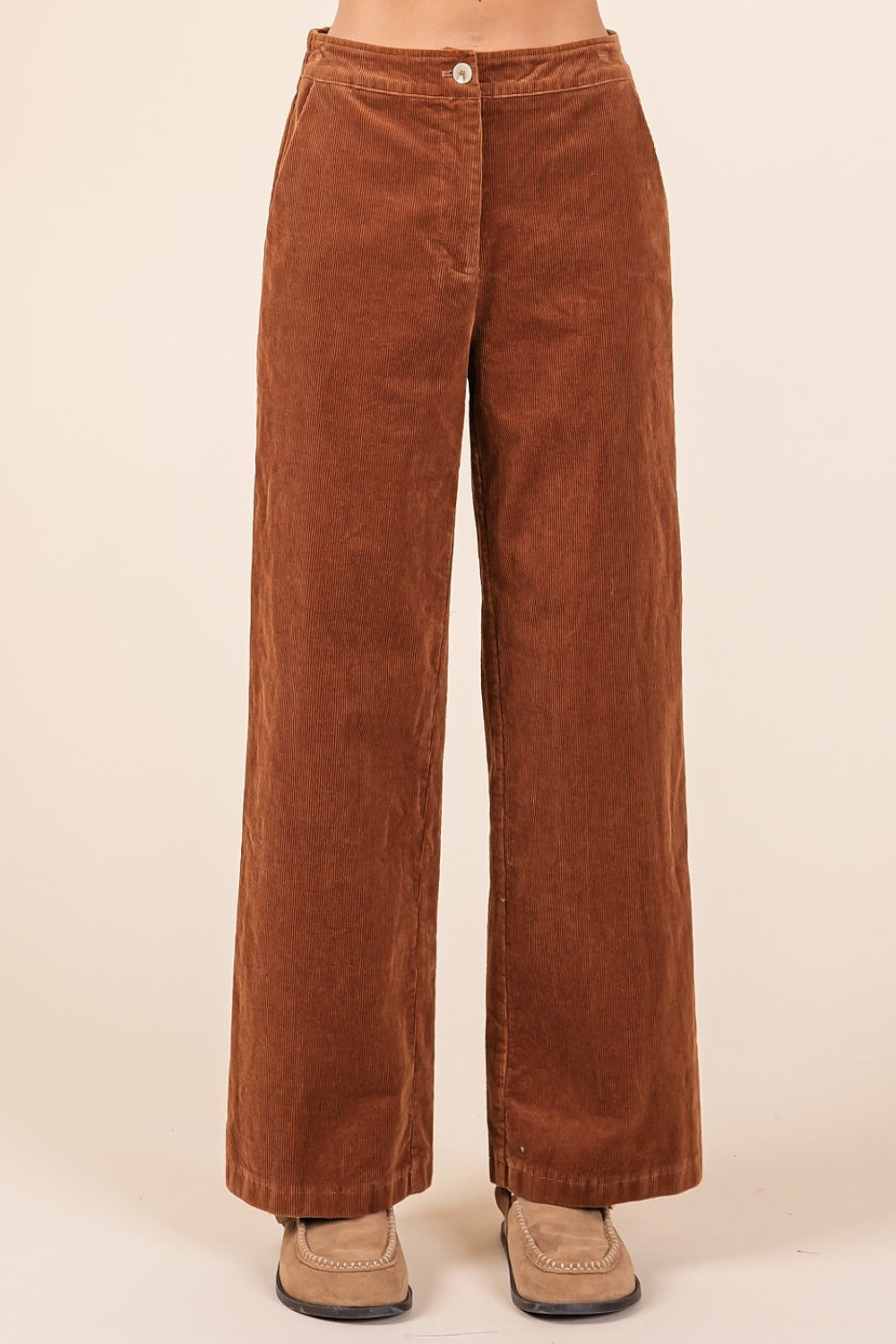 Mittoshop Corduroy Back Elastic Waist Pants - Camel