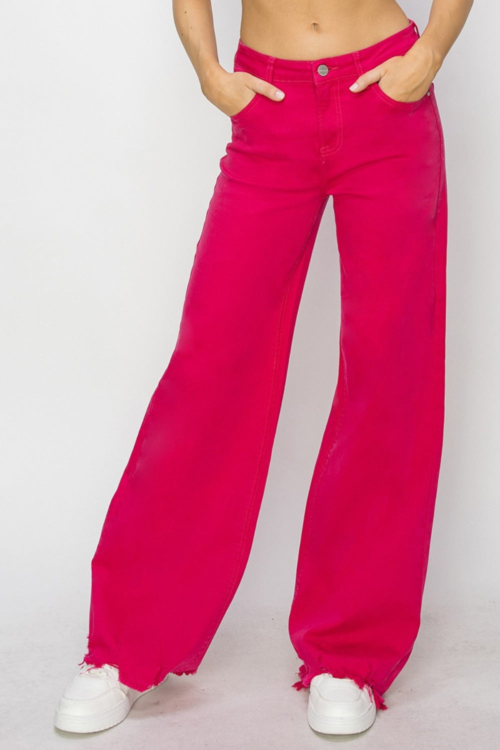 RISEN High Rise Wide Leg Jeans - Fushsia