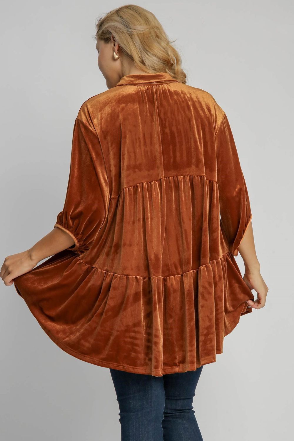 Umgee Button Down Tiered Top - Terracotta