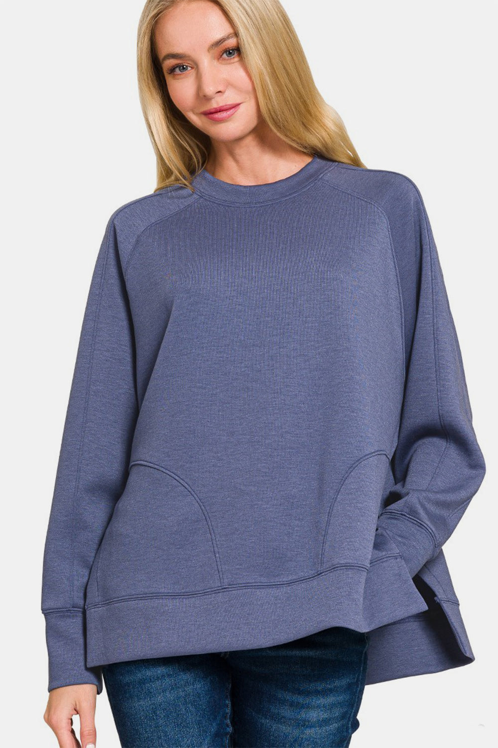 Zenana Scuba Sweatshirt - Blue Indigo