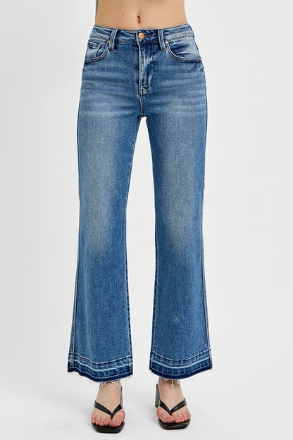 RISEN Raw Hem Ankle Bootcut Jeans - Medium Wash