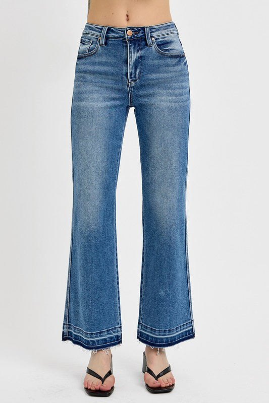 RISEN Raw Hem Ankle Bootcut Jeans - Medium Wash