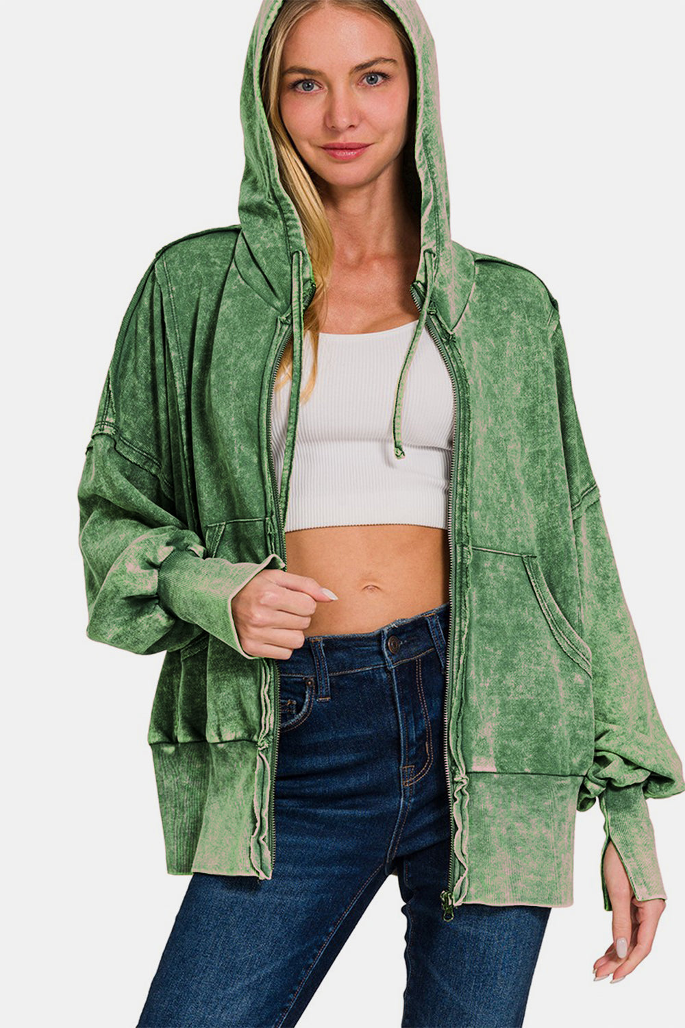 Zenana Acid Washed Green Jacket