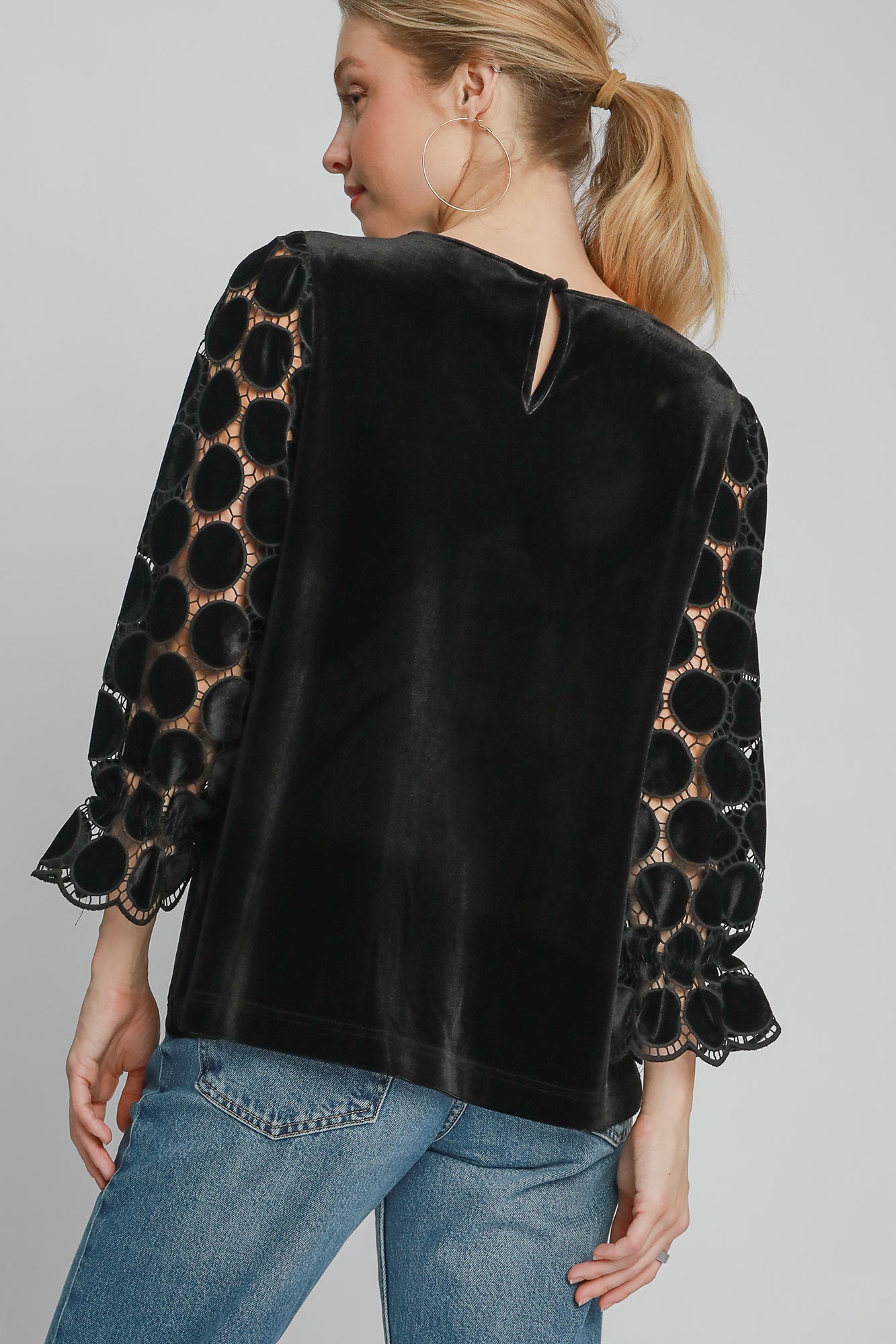 Umgee Polka Dot Lace Top - Black