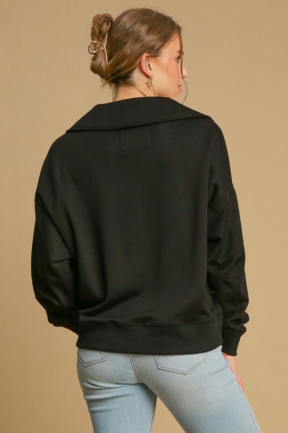 Umgee Johnny Collar Sweatshirt - Black