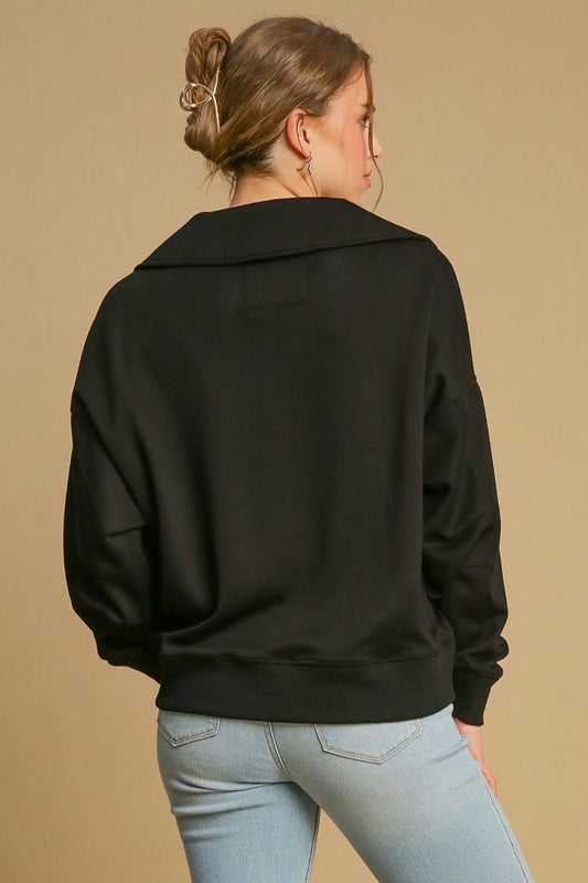 Umgee Johnny Collar Sweatshirt - Black