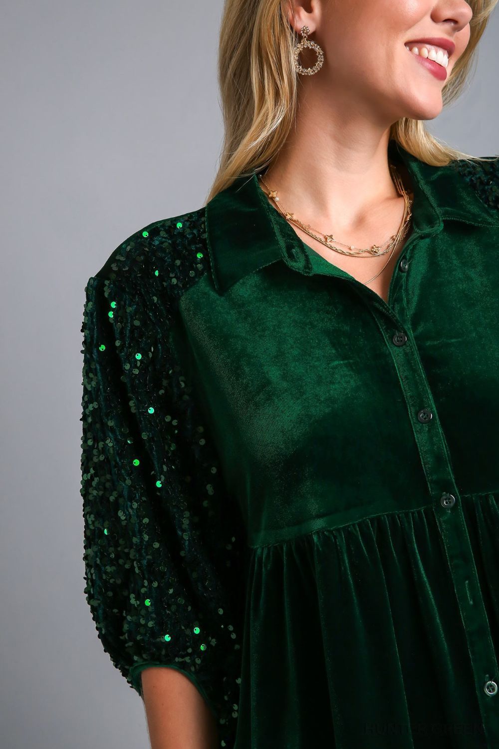 Umgee Sequin Detail Top - Hunter Green