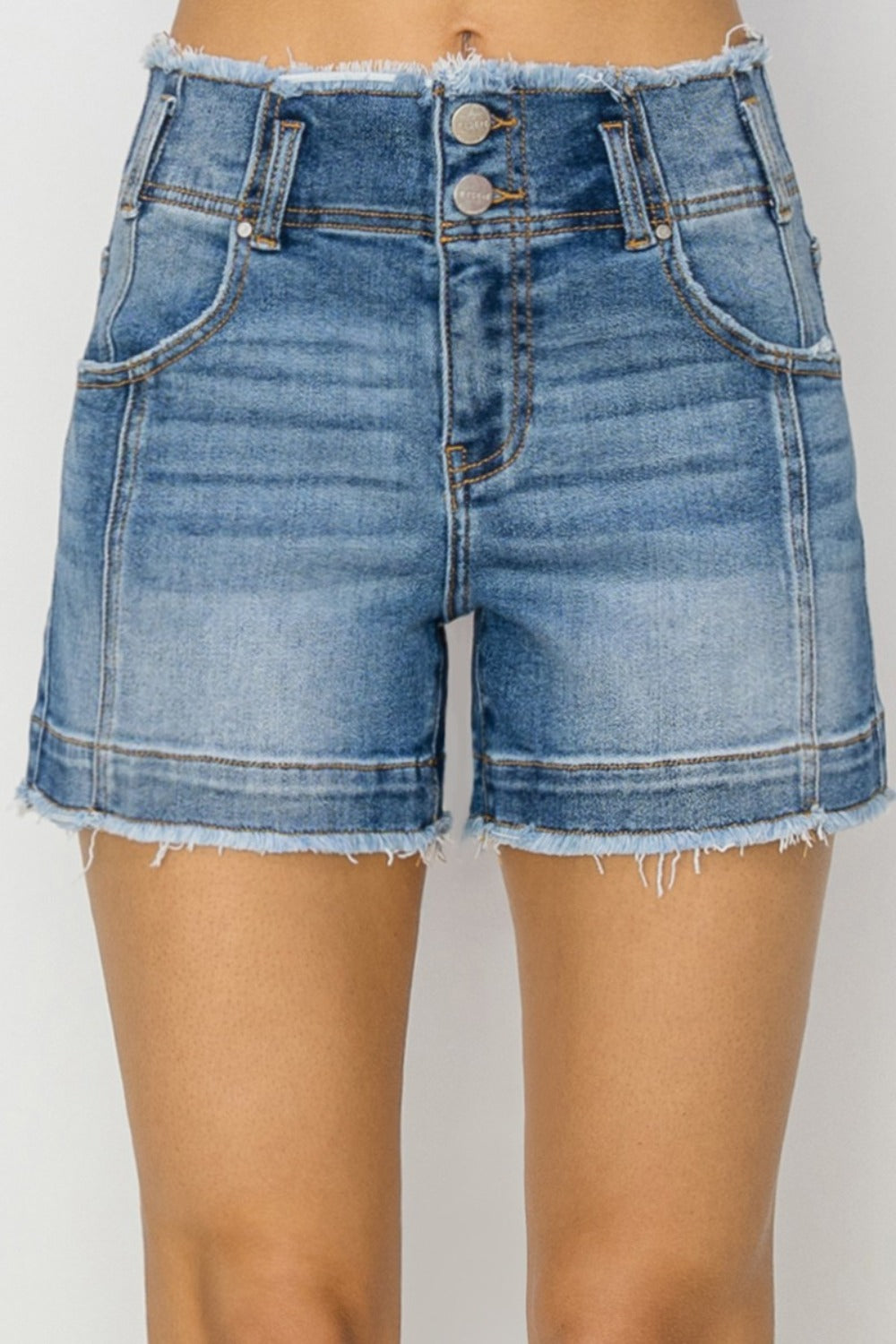 RISEN High Rise Seam Detailed Denim Shorts