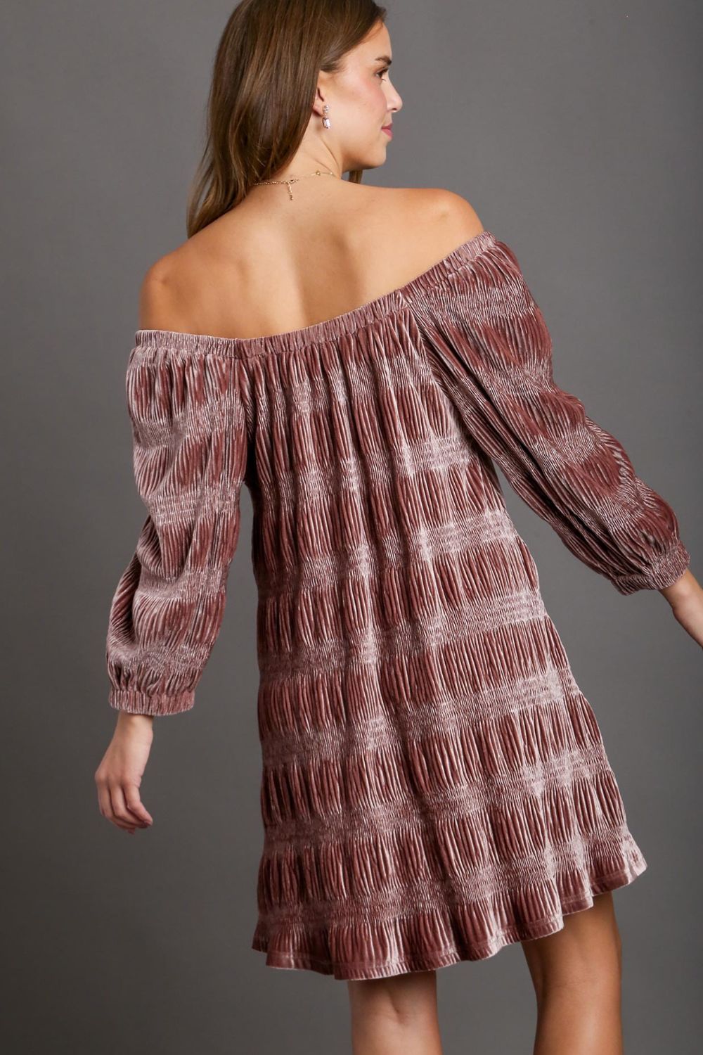 Umgee Velvet Off-Shoulder Dress - Dusty Pink