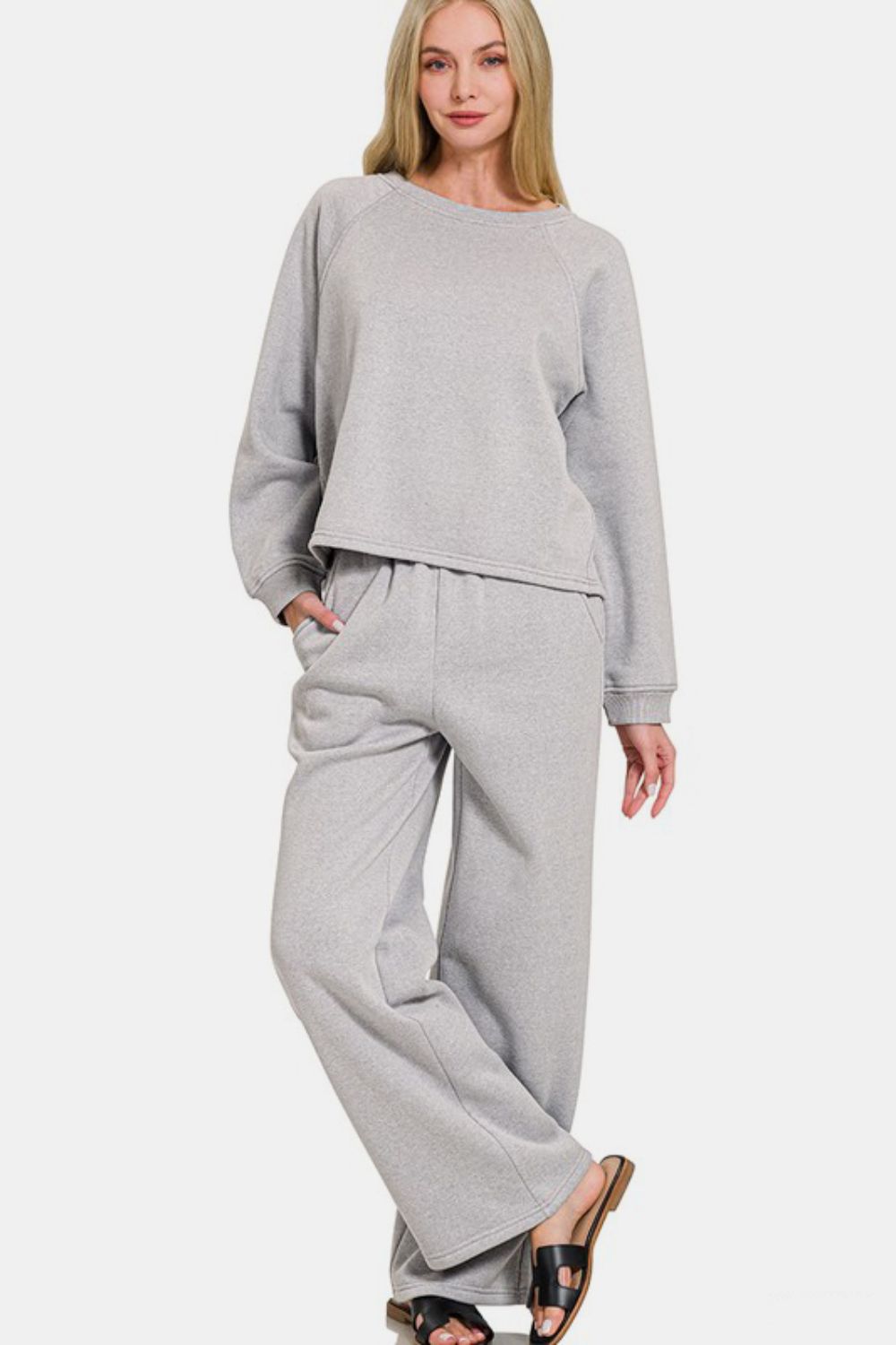 Zenana Gray Sweatshirt Pants Set