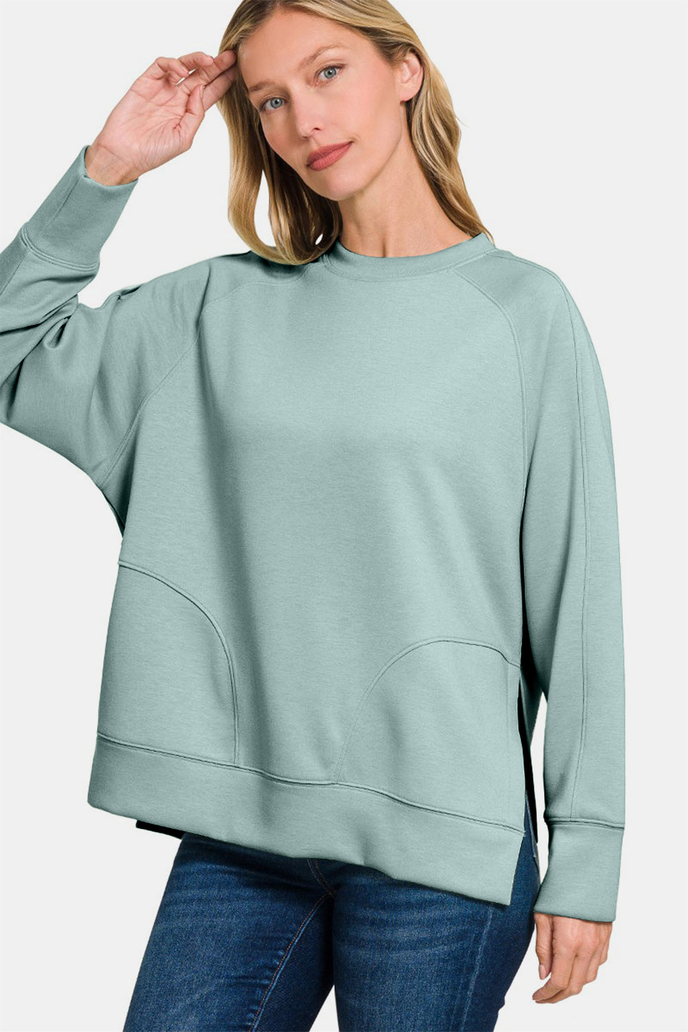 Zenana Scuba Sweatshirt - Blue Grey