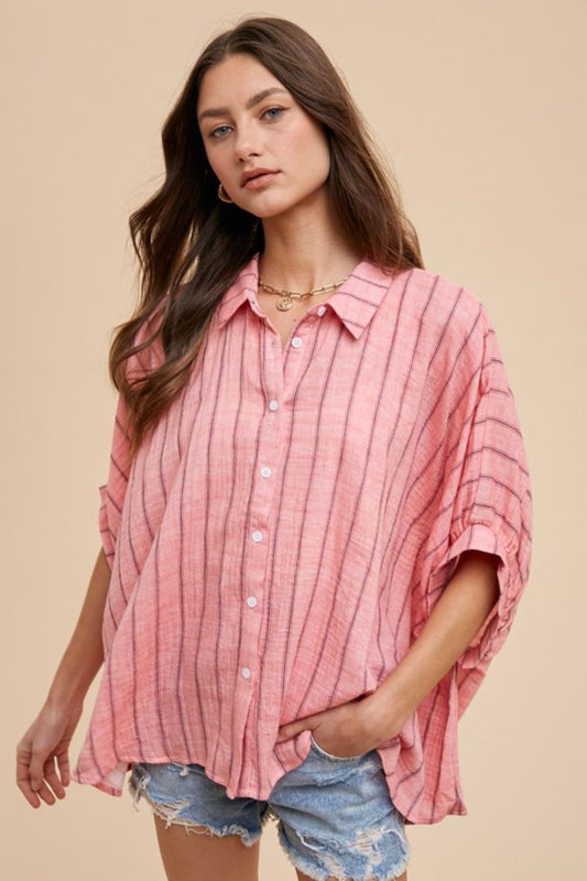 Summerset Stripes Top - Coral Pink