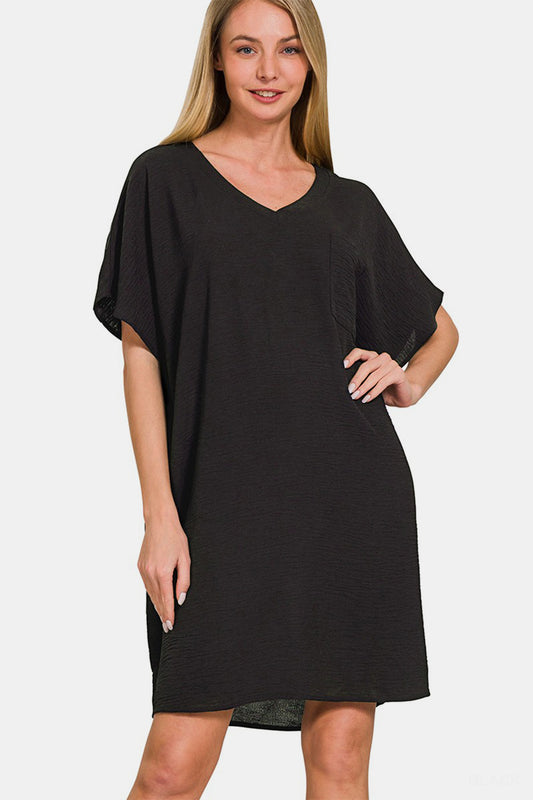 Zenana V-Neck Dress - Black