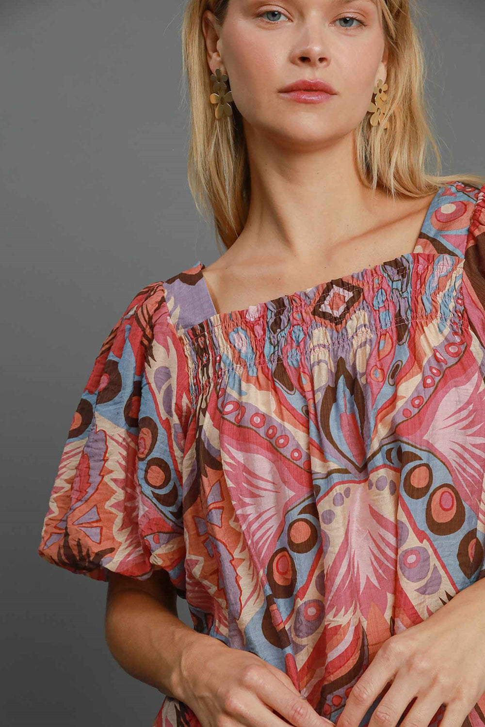 Umgee Abstract Print Top - Pink Mix