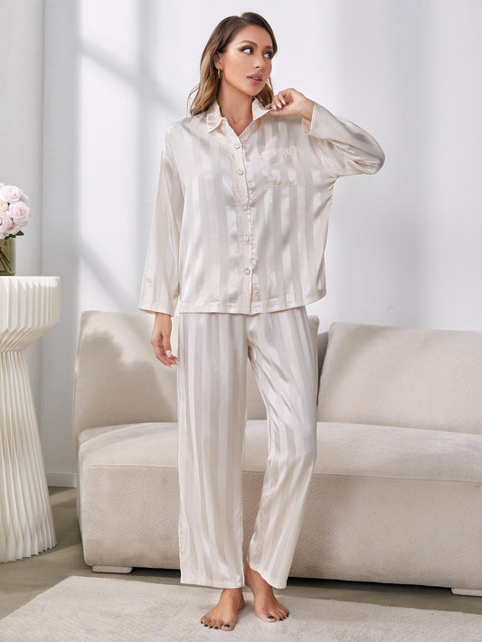 White Striped Pajama Set