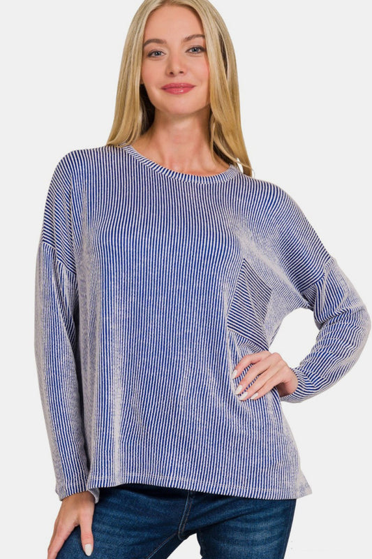 Zenana Ribbed Top - Bright Blue