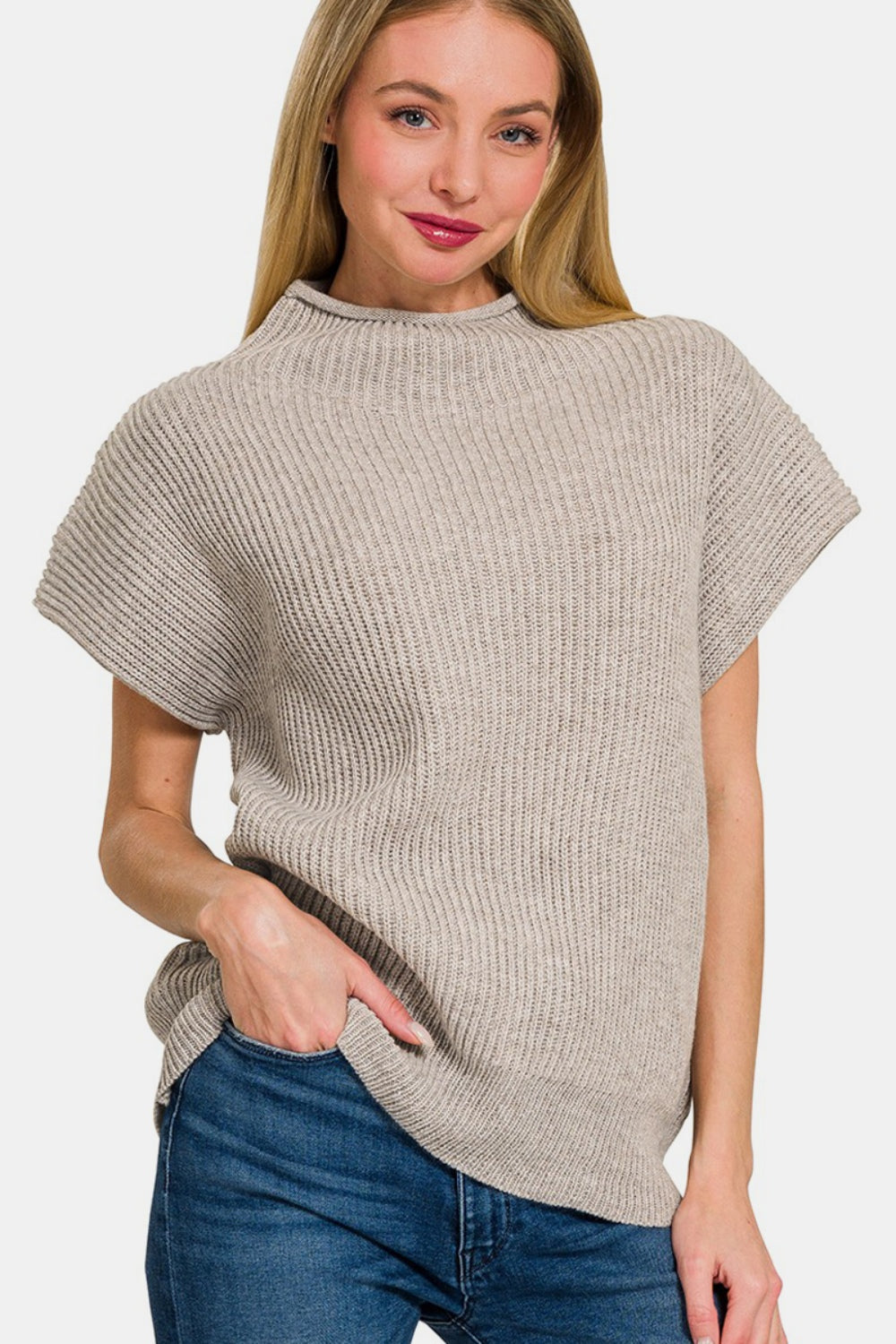 Zenana Short Sleeve Sweater - Mocha