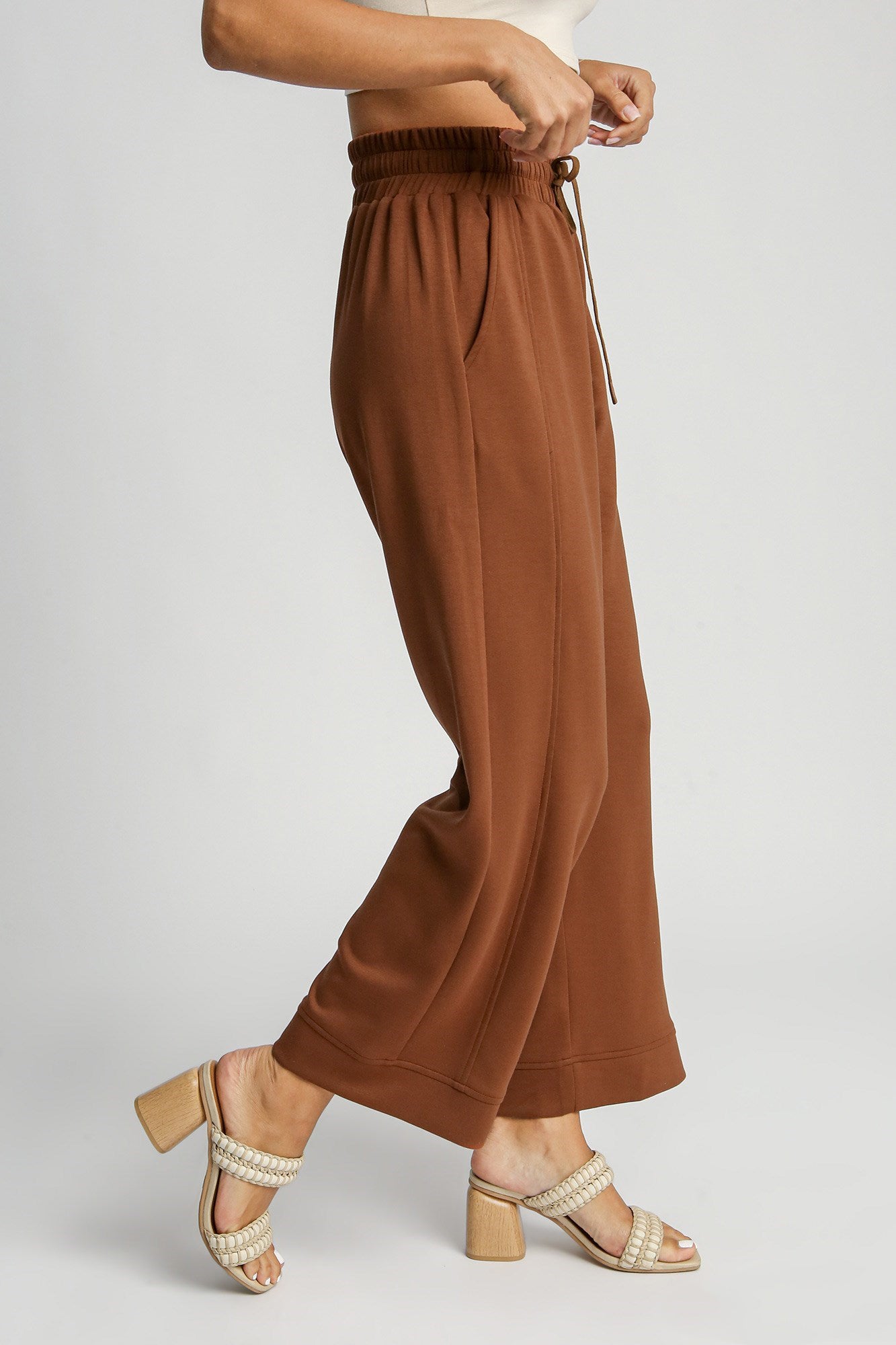 Umgee Drawstring Wide Leg Pants with Pockets - Rust