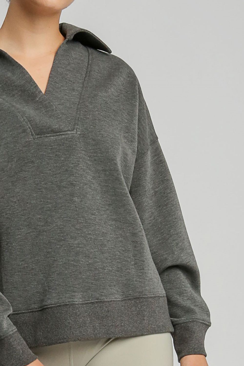 Umgee Johnny Collar Sweatshirt - Charcoal