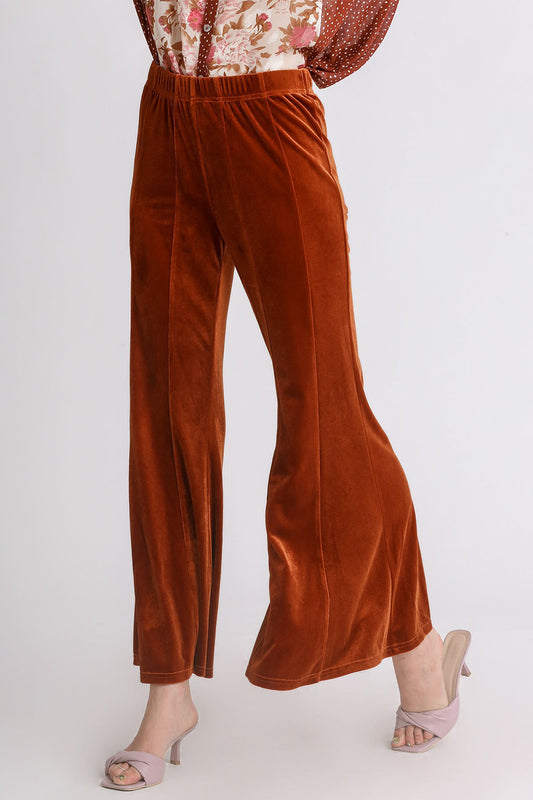 Umgee High Rise Elastic Waist Flare Pants - Terracotta