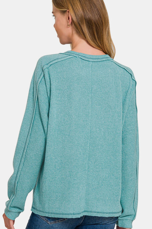 Zenana Ribbed Hacci Top - Teal