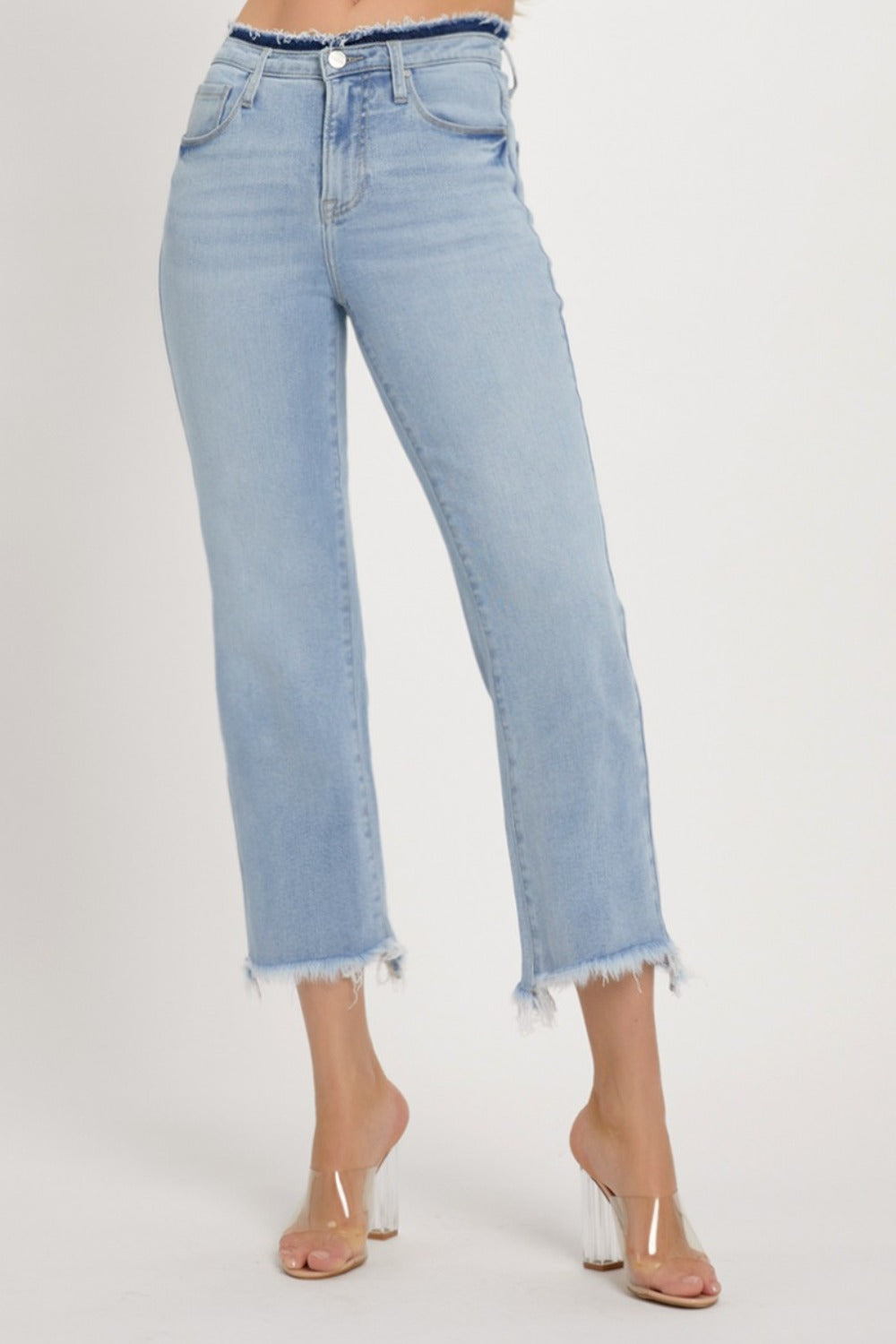 RISEN High Rise Raw Edge Crop Jeans - Light